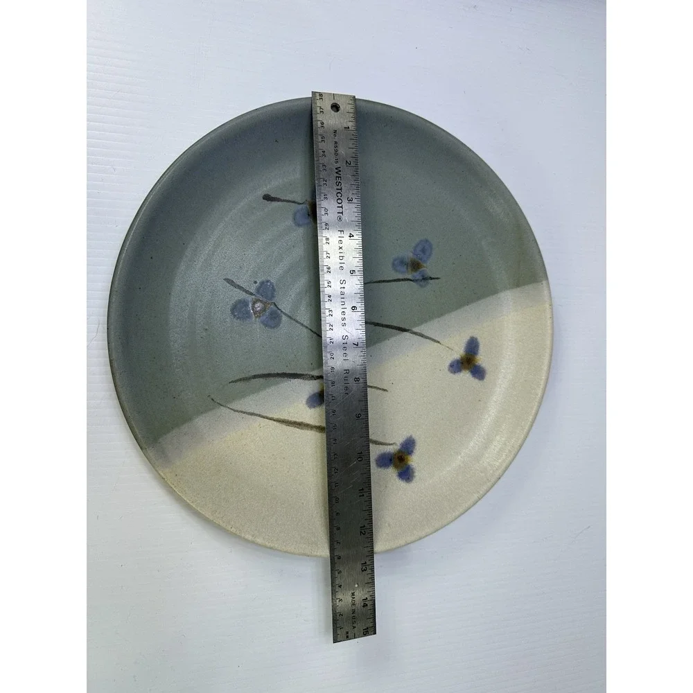 Kent Follette Pottery Flowers Serving Dish Platter Charger 12 5/8 Round Signed
